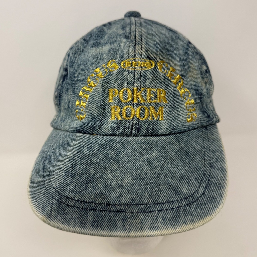 Vintage Circus Circus Reno Poker Room Acid Wash Denim Hat Nissin Cap Blue
